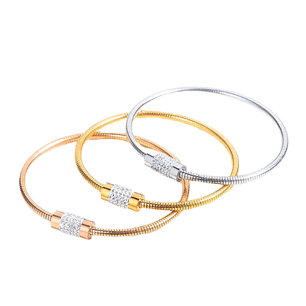 3 piece Sparkling CZ Tri Color Stainless Steel Stackable Bangle Bracelet Set - Ella Moore