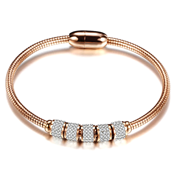 Exquisite 5 Bead Crystal Magnetic  Rose Gold Snake Chain Bracelet - Ella Moore