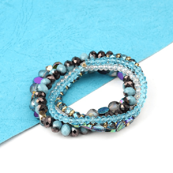 5  Piece Blue Iridescent Natural Stone Crystal Beaded Bracelet Set - Ella Moore