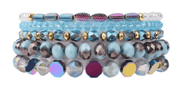5  Piece set Blue Iridescent Natural Stone Crystal Beaded Bracelets for women