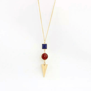 Blue Lapis Red Agate Unique Natural stone Long Gold Necklaces - Ella Moore
