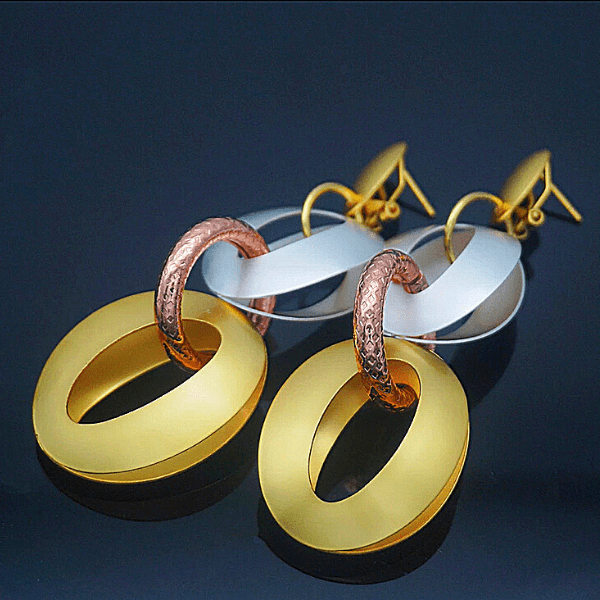 Bold Tri Color Gold Chain Link Earrings - Ella Moore