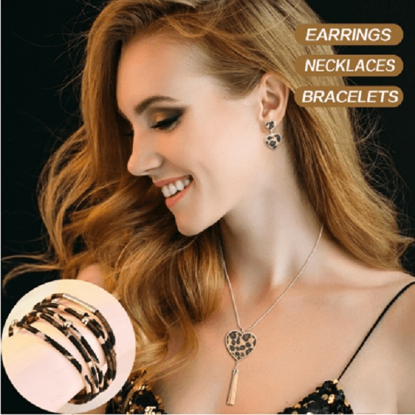 3 Piece Heart Leopard Necklace Earrings Bracelet Set - Ella Moore