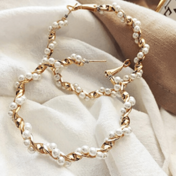 Large Pearl & Gold Twisted Hoop Earrings - Ella Moore