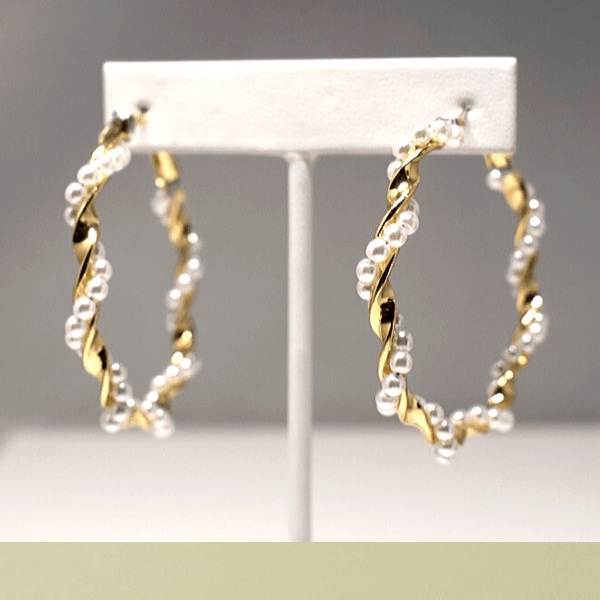 Large Pearl & Gold Twisted Hoop Earrings - Ella Moore