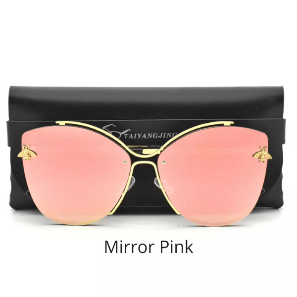 Mirrored Mirror Pink Cateye Cat Eye Bee UV 400 Women sunglasses - Ella Moore