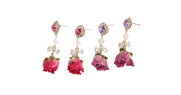 Pink & Purple CZ Pearl Dangling Rose gold earrings - Ella Moore