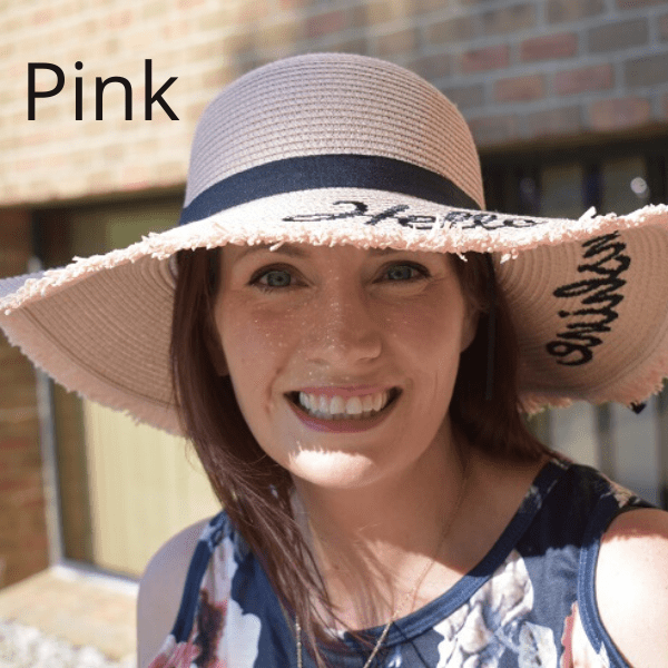 Pink Women Wide Brim Embroidered Hello Sunshine Beach Floppy Summer Vacation Sun Hat - Ella Moore