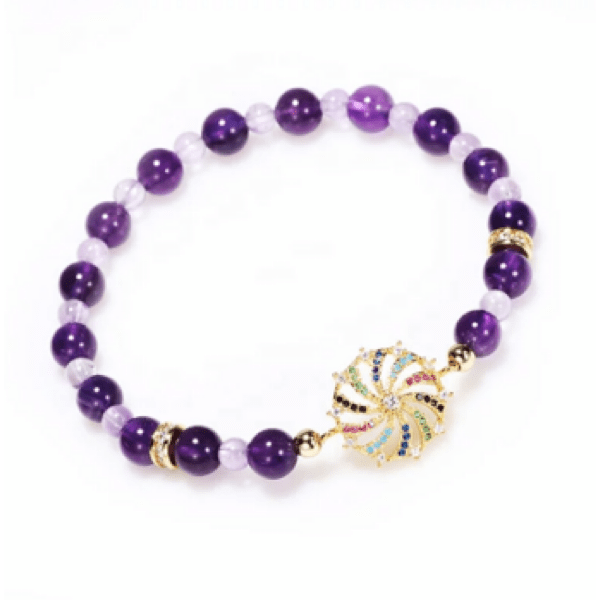 Purple Amethyst bead beaded stretch bracelet with Pave set Rhinestone charm - Ella Moore