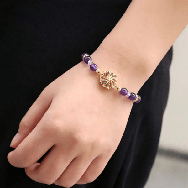 Purple Amethyst bead beaded stretch bracelet with Pave set Rhinestone charm - Ella Moore