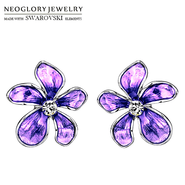 Purple  Rhinestone & Enamel Flower Floral earrings - Ella Moore