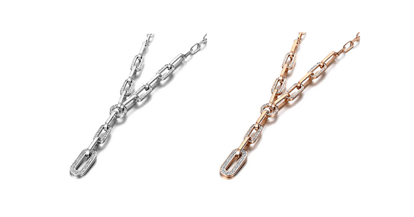 Rhinestone Titanium Stainless Steel Rose Gold Chain Link Necklace - Ella Moore