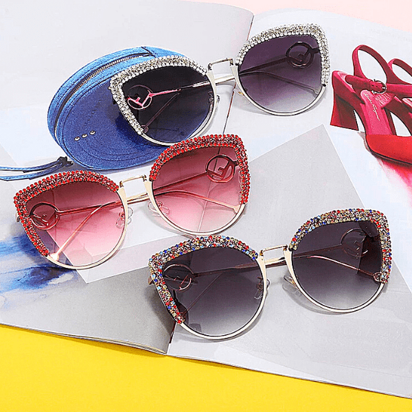 Colorful Rhinestone Sparkling Jeweled Fancy Bling Women Sunglasses with Case - Ella Moore