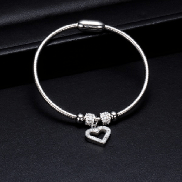 3 Piece Sparkling Rhinestone Heart Charm Bracelet with Magnetic Closure - Ella Moore
