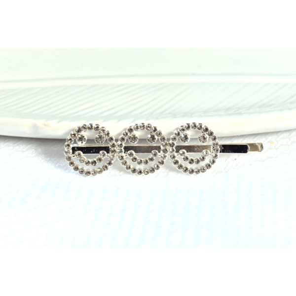 3 Smiley Smile Face Rhinestone Hair Pin Clip - Ella Moore