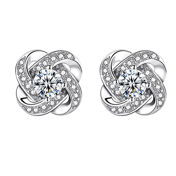 Sparkling Flower Floral CZ Cubic Zirconia 925 Sterling Silver Stud Earrings - Ella Moore