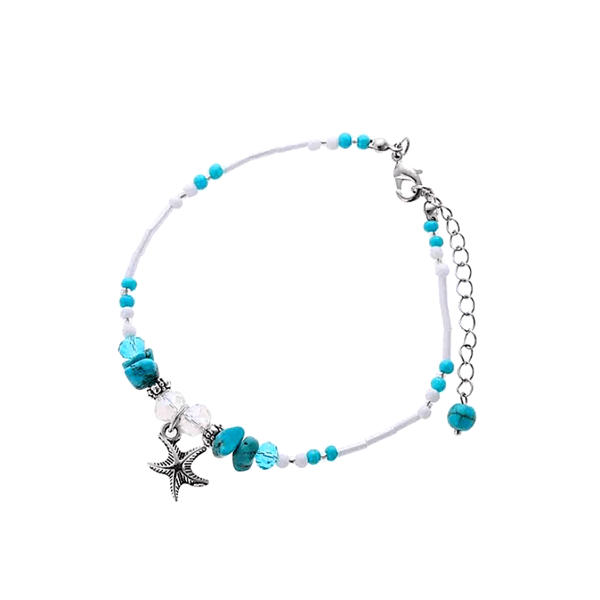 Starfish Turquoise Blue White Clear Crystal Bead Anklet - Ella Moore