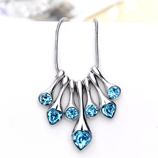Swarovski Aquamarine Blue Crystal Drop Heart Silver Necklace