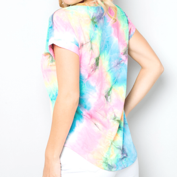 Amy Tie Dye Short Sleeve Round Neck Women Top T-shirt Blouse - Ella Moore