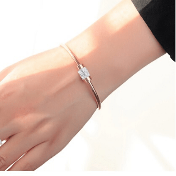 3 piece Sparkling CZ Tri Color Stainless Steel Stackable Bangle Bracelet Set - Ella Moore