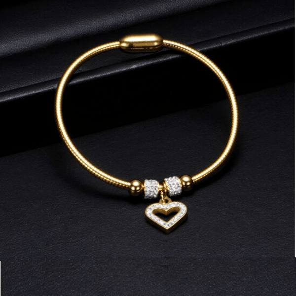 3 Piece Sparkling Rhinestone Heart Charm Bracelet with Magnetic Closure - Ella Moore