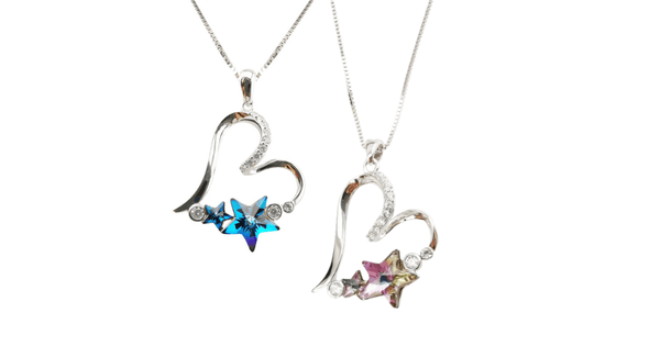 Blue & Pink Stunning Austrian Crystal Star Sterling Silver Heart Necklace - Ella Moore
