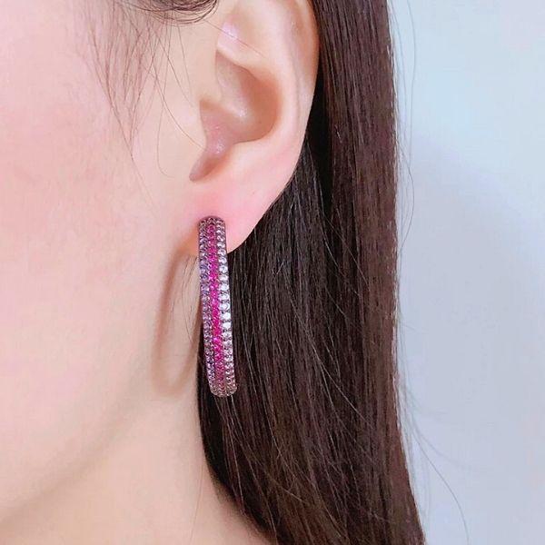 Brilliant Micro Pave CZ Colorful Large Women Gold Hoop Earrings - Ella Moore