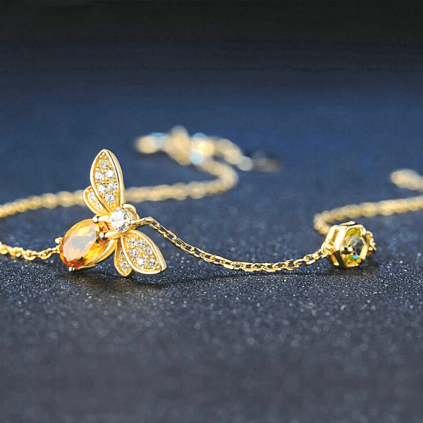 Bumblebee Bee Citrine Peridot 925 sterling silver gold bracelet - Ella Moore