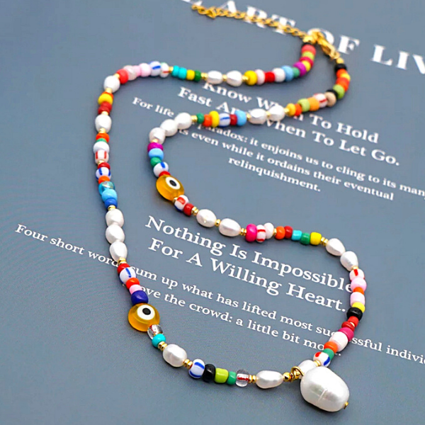 Colorful Bohemian Freshwater Pearl & Glass Bead Necklace - Ella Moore