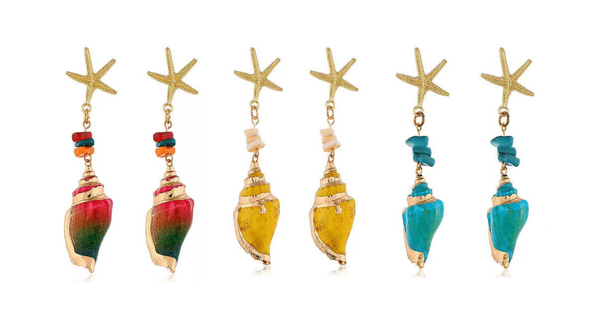 Colorful Conch Dangling Seashell Earrings - Ella Moore