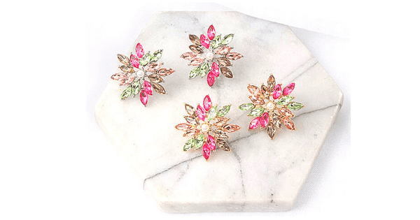 Colorful CZ Pearl Snowflake Star Flower silver & gold earring studs - ella Moore