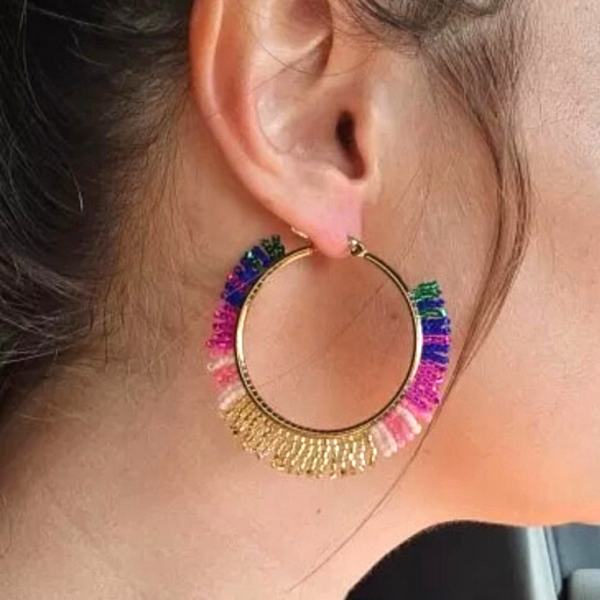 Colorful Gold Bohemian Miyuki Handmade Bead Hoop Earrings - Ella Moore