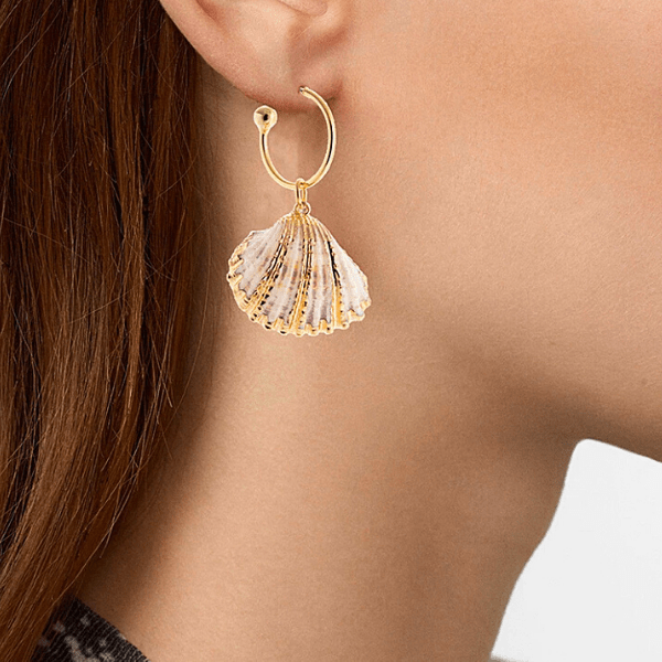 Cowrie Seashell Gold Hoop Earrings for Women - Ella Moore