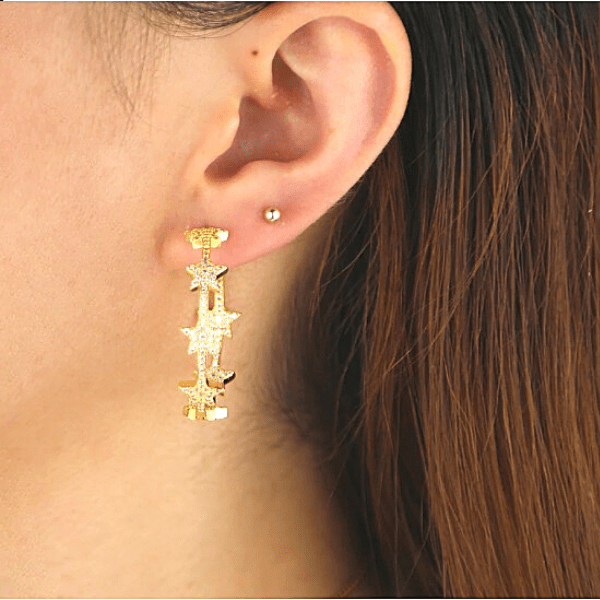Cubic Zirconia CZ Pave Sparkle Star Hoop Earrings