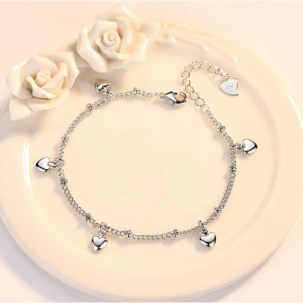 Delicate Sterling Silver 5 Heart Charm Bracelet