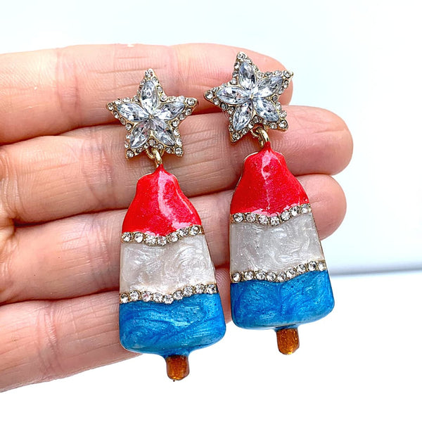 Delicious Red White Blue Popsicle Star Earrings - Ella Moore