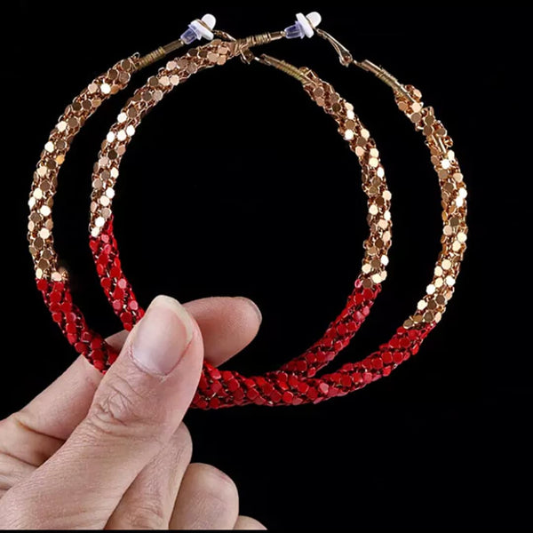 EXTRA LARGE Daring Bold Gold and Red Huge Hoop Clip On Earrings - Ella Moore