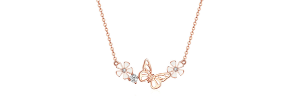 Enchanting Floral Butterfly Sterling Silver Necklace - Ella Moore