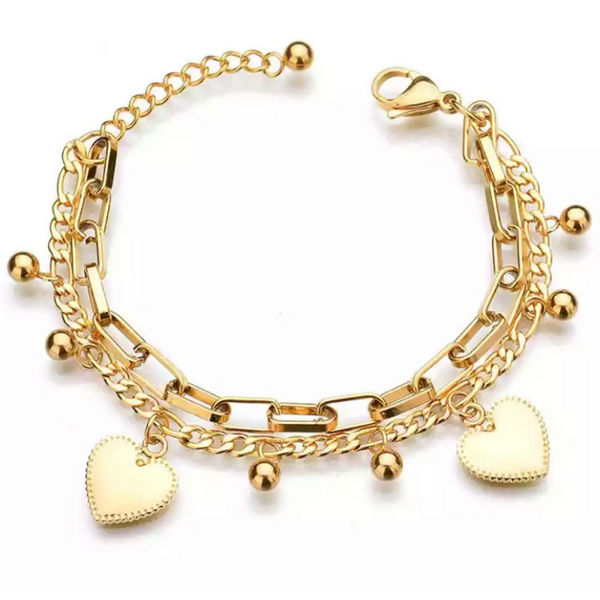 Gold Dreamy Double Heart Charm bracelet - Ella Moore