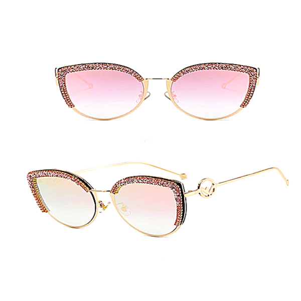 Rhinestone Cat Eye Mirror Sunglasses - Multiple Colors