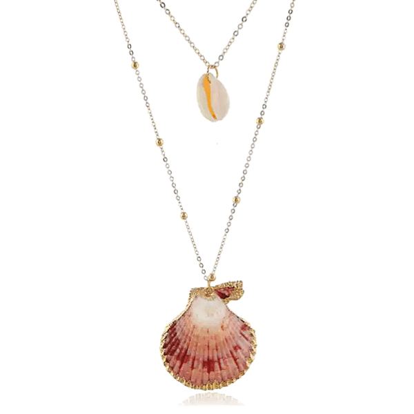 Cowrie & Scallop Seashell layered gold Necklace - Ella Moore