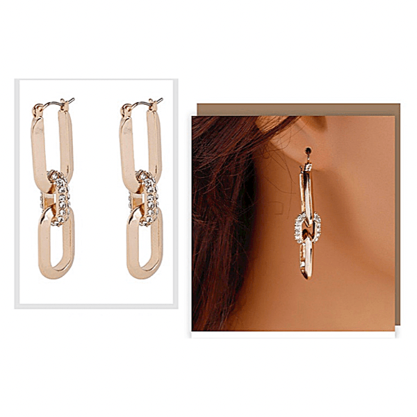 Trendy Sleek CZ Gold Chain Dangle Earrings