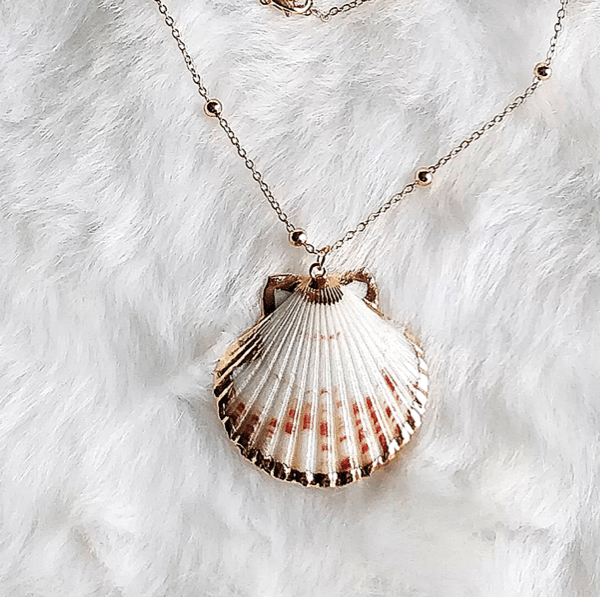Scallop Seashell gold trim gold necklace - Ella Moore