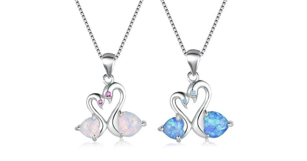 Loving Double Swan Fire Opal Necklace