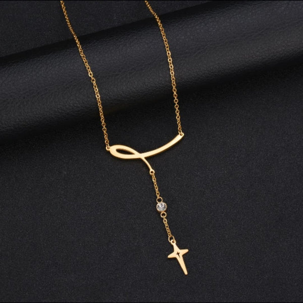 Modern CZ Gold Cross Necklace - Ella Moore