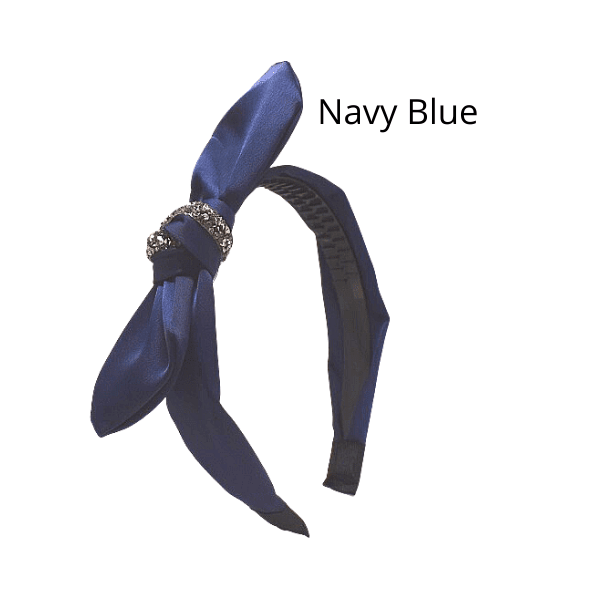 Navy Blue Sparkling Center Knotted Bow Headband - Ella Moore