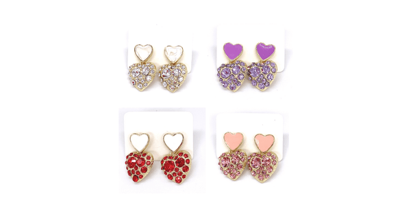 Glamorous Petite CZ & Enamel Double Heart Gold Earrings - Ella Moore