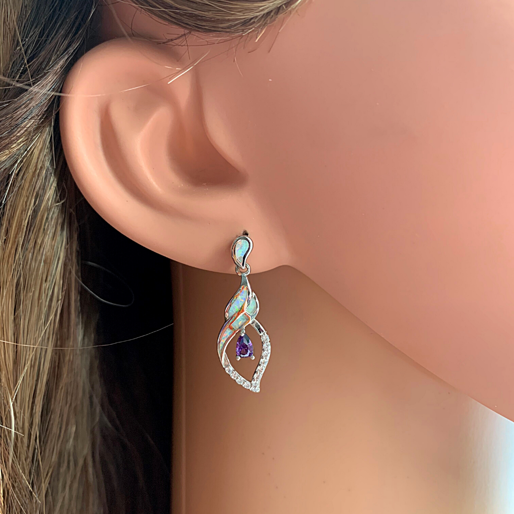 Purple Dreamy Sterling Silver Teardrop Dangle Opal Earrings - Ella Moore