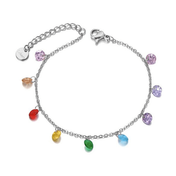 Cheerful Rainbow CZ Silver Charm Bracelet  - Ella Moore