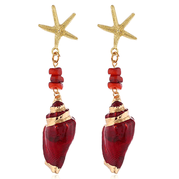 Red Conch Dangling Seashell Earrings - Ella Moore